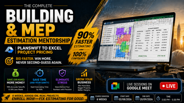 The Complete Building & MEP Estimation Mentorship: PlanSwift to Excel Project Pricing
