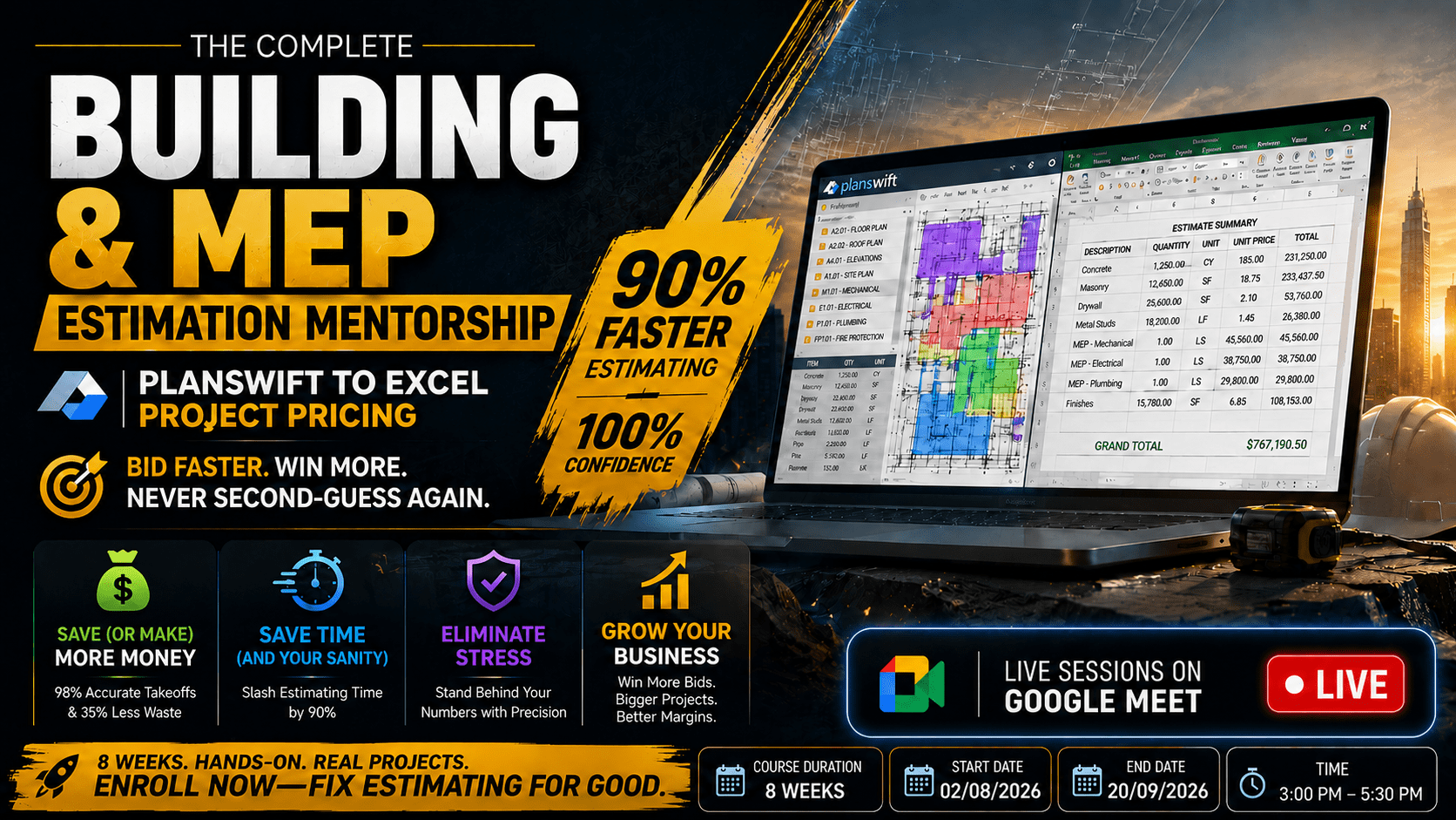 The Complete Building & MEP Estimation Mentorship: PlanSwift to Excel Project Pricing