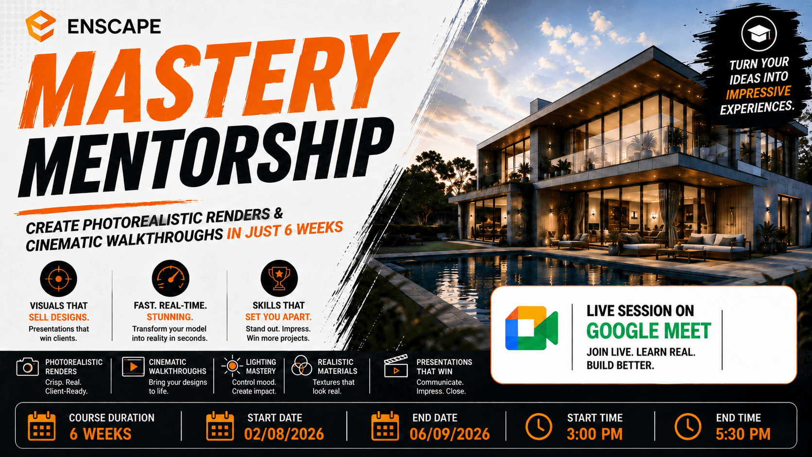 Enscape Mastery Mentorship: Create Photorealistic Renders & Cinematic Walkthroughs in Just 6 Weeks